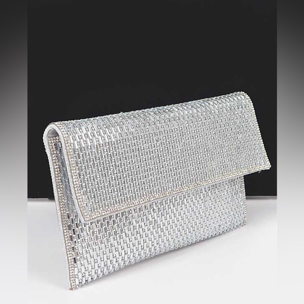 Large Silver Rhinestone Envelope Clutch Bag - Picture 3 of 6